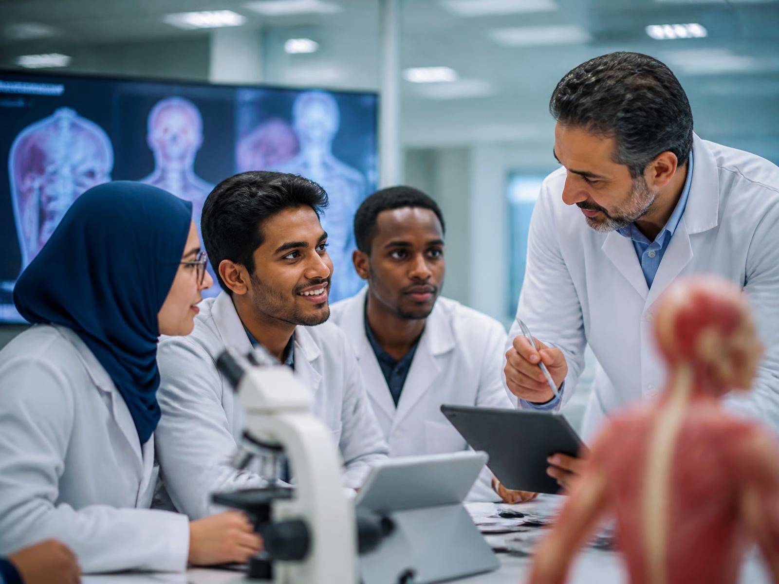 International students in a Russian medical university laboratory